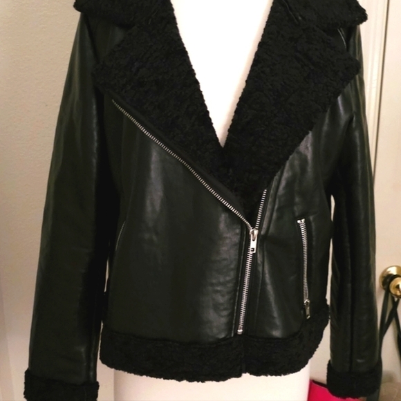 Black Faux  Leather Aviator Jacket - Picture 2 of 2